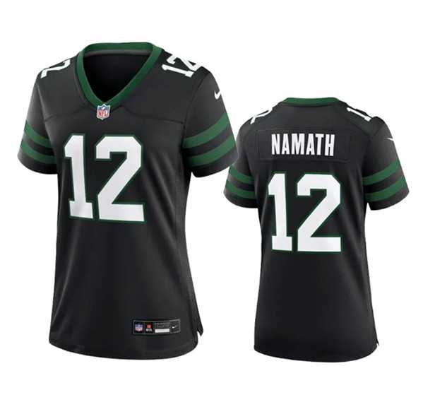 Womens New York Jets #12 Joe Namath Black 2024 Stitched Jersey Dzhi